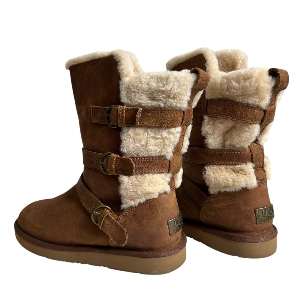 UGG Australia Women’s Tan 3 Buckle Leather Sheepskin Fur Lined Boots Size US 8 - Picture 7 of 8